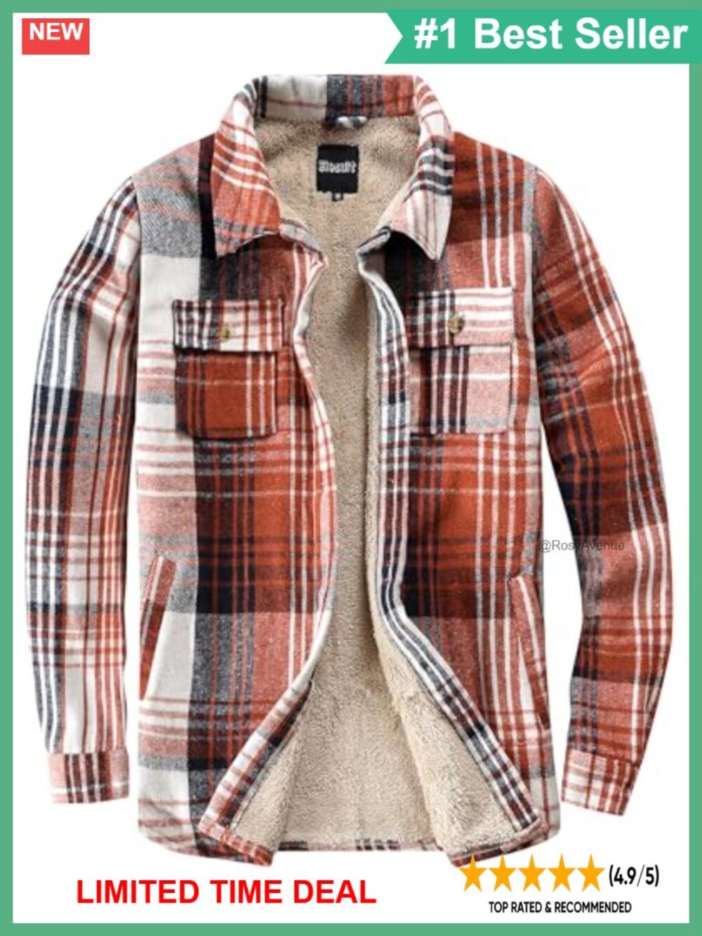 Sherpa Lined Flannel Shirt Jacket Plaid Button Down Pocket Coat